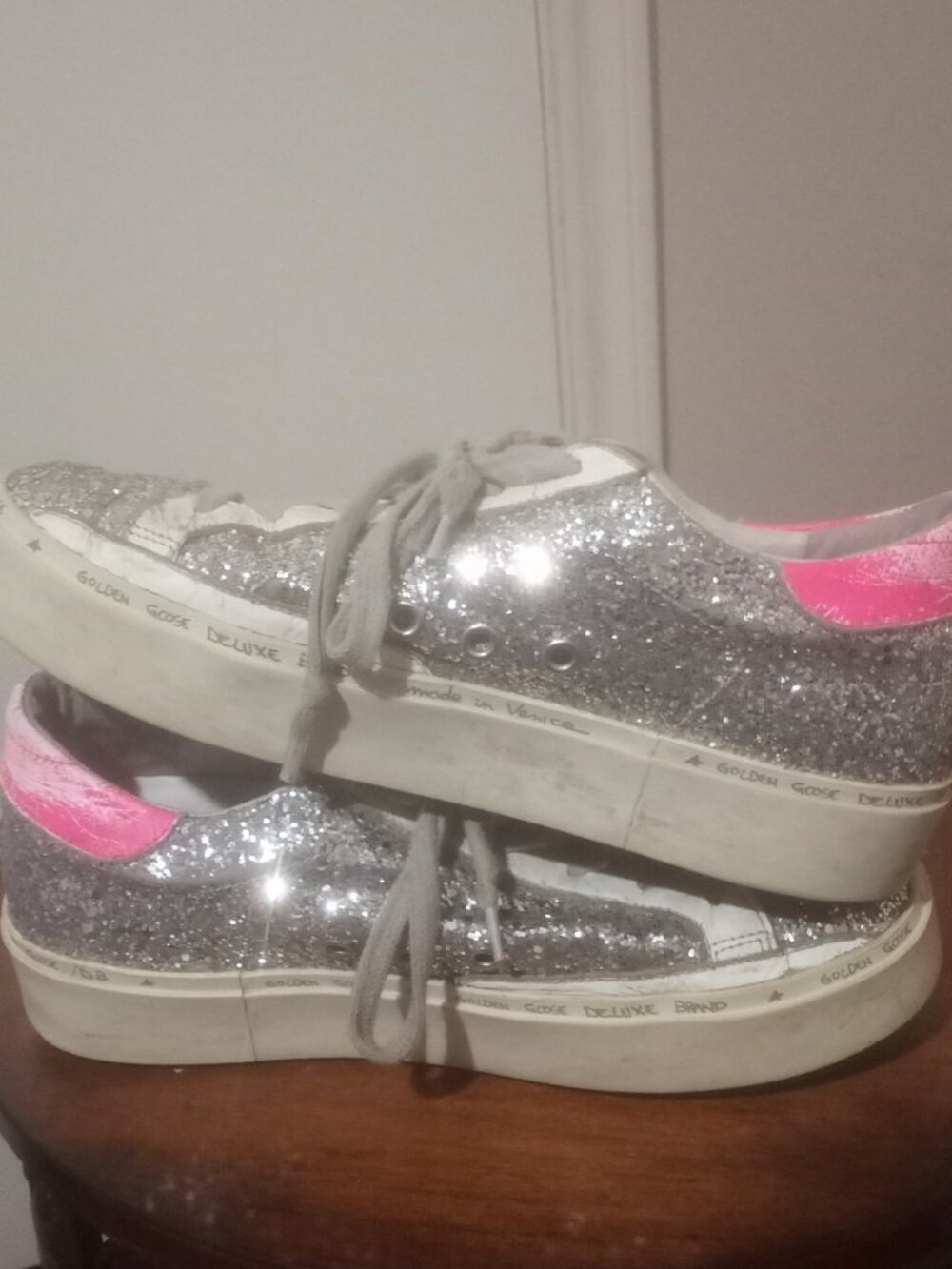 Golden Goose Hi-Star women’s size 37 (US 7) silver glitter pink small platform - Picture 13 of 14